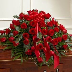 Treasured Memories Half Casket Cover - Red Rose