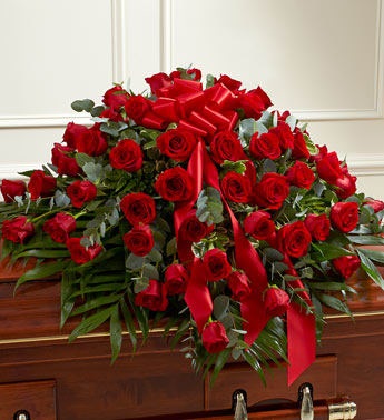 Treasured Memories Half Casket Cover - Red Rose