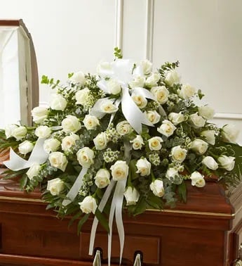 Treasured Memories Half Casket Cover - White Rose
