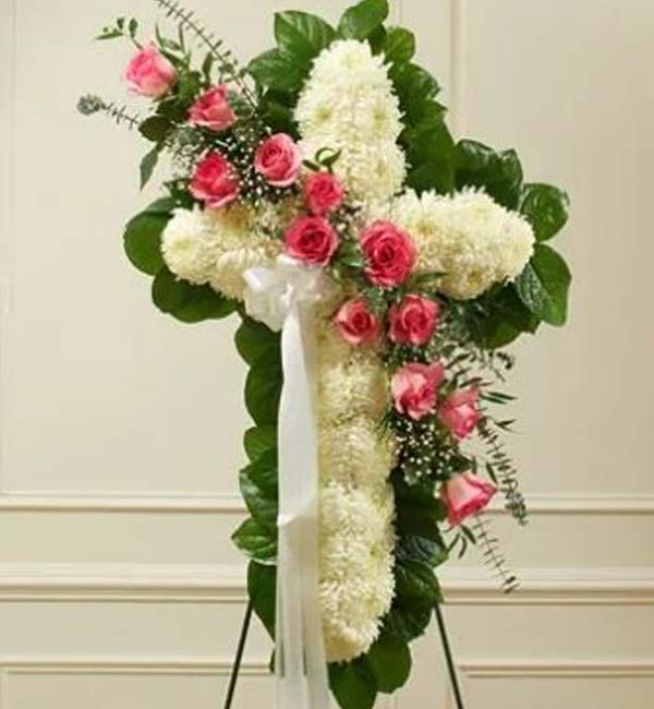 Peace & Love Standing Cross - Pink