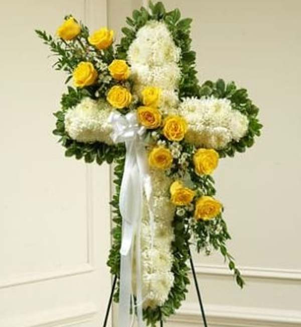 Peace & Love Standing Cross - Yellow