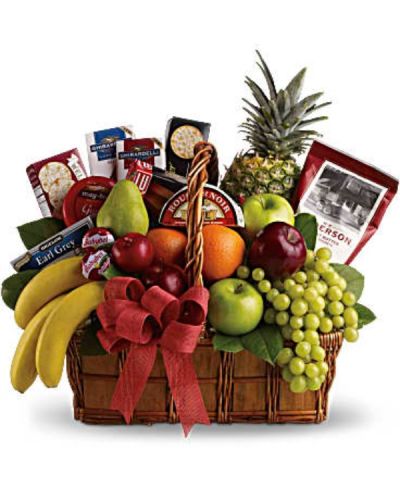 <p>Wow them with this beautiful arrangement of fresh fruits, gourmet cheeses and crackers.</p>
<p>With so much to choose from, this is the perfect gift to send to a family or to the team at the office.</p>
<p>Whether you’re congratulating them for a job well done, thanking them for their efforts, or sending your deepest sympathy, this basket will be well received, no matter the occasion.</p>