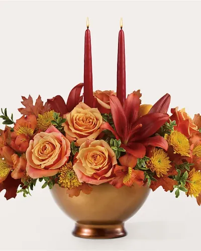 <p>Take one thing off your to-do list, or your host's, by leaving the decorating with us. This modern centerpiece in a bronze bowl will effortlessly tie the table, mantle, island or hutch together for all your seasonal gatherings.</p>