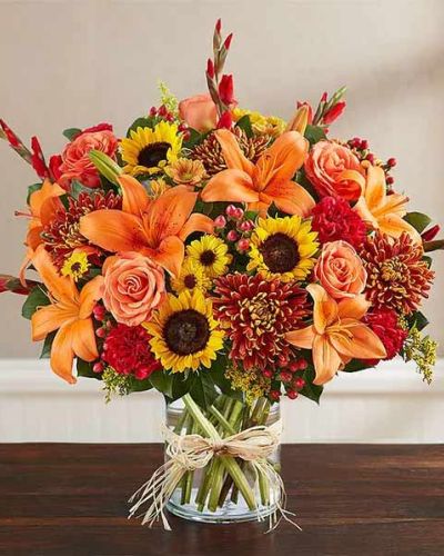 The passing of a loved one presents a moment for expressing your sincere sentiments. To help with this, our florists have crafted this elegant autumn arrangement. Filled with colorful blooms, it&rsquo;s a thoughtful way to celebrate someone&rsquo;s life, while providing peace to those who are grieving.