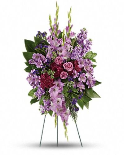 <div class="m-pdp-tabs-description">
<div id="mark-1" class="m-pdp-tabs-marketing-description" style="text-align: right">Console and comfort with this luxurious spray of lavender roses, alstroemeria and gladioli. It's a majestic way to remember the departed at the memorial service.</div>
</div>
<p id="arrngDescp">This regal spray includes lavender roses, lavender alstroemeria, lavender gladioli, lavender stock, purple cushion spray chrysanthemums, purple sinuata statice, green ti leaves, flat cedar, oregonia and lemon leaf.</p>
