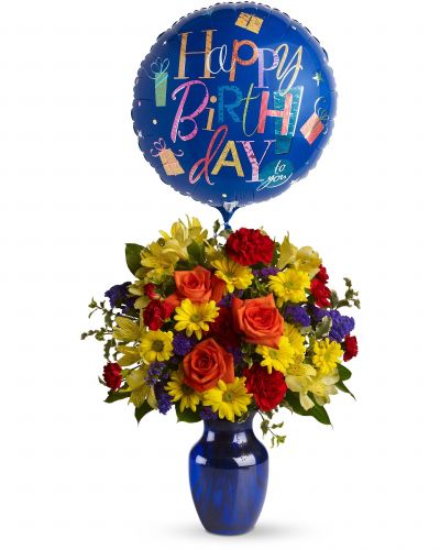 <hr />
<hr />
<p>&nbsp;</p>
<hr />
<p>Make birthday spirits soar by sending this fabulously fun birthday bouquet and balloon. Bright primary colors make it perfect for both guys and gals.</p>