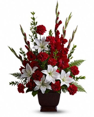 <div class="m-pdp-tabs-description">
<div id="mark-1" class="m-pdp-tabs-marketing-description">Vivid and touching, vibrant reds and serene whites blend to express your deepest emotions.</div>
</div>
<p id="arrngDescp">Beautiful fresh flowers such as red gladioli and carnations with white asiatic lilies set amidst myrtle, sword fern, and salal will convey your thoughts in a wonderful way.</p>