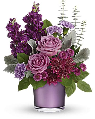 <div id="mark-3" class="m-pdp-tabs-marketing-description">
<div id="mark-3" class="m-pdp-tabs-marketing-description">
<div id="mark-3" class="m-pdp-tabs-marketing-description">
<div id="mark-3" class="m-pdp-tabs-marketing-description">Shimmering with the beauty of a faceted amethyst, this luxurious rose bouquet is presented in a lustrous purple vase, the perfect way to spoil your special someone!</div>
This pretty bouquet includes lavender roses, lavender carnations, lavender stock, purple cushion spray chrysanthemums, purple button spray chrysanthemums, dusty miller, seeded eucalyptus, and lemon leaf.

</div>
</div>
</div>